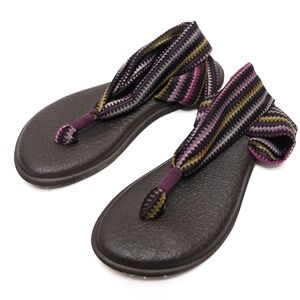 Sanuk Yoga Sling Sandals Womens‎ 6 Multicolored Striped Knit Purple Brown Boho